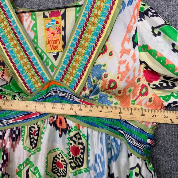 Johnny Was XL Silk Boho Bohemian Embroidered V Neck‎ Tunic Top Blouse - Picture 6 of 9